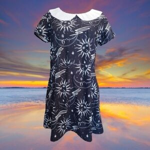Too Fast Celestial Black & White Peter Pan Collar Short Sleeve Mini Dress Size M